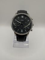 Montre Fossil noire, bracelet en cuir véritable, bon état!