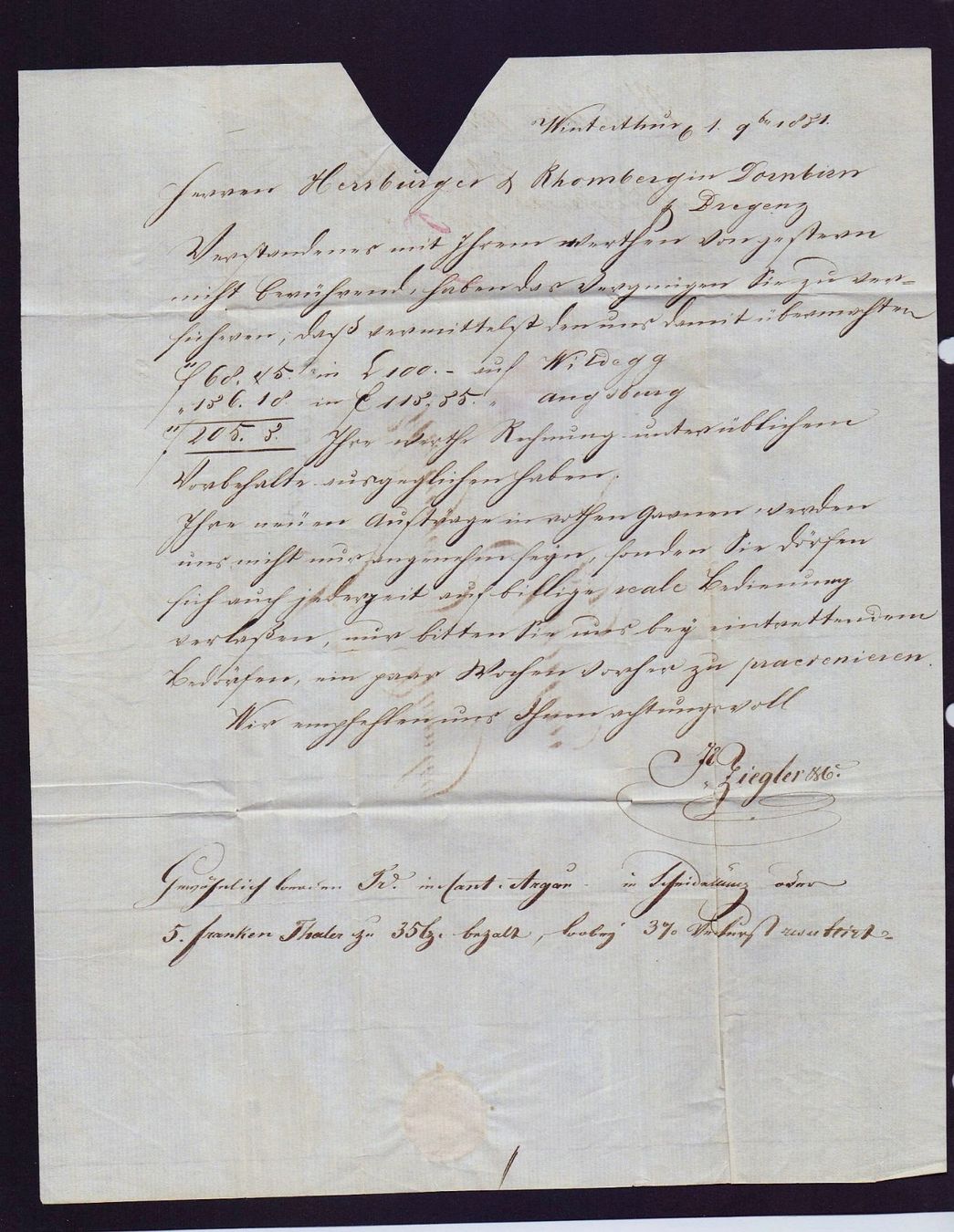 Tutti i francobolli: Vorphila 1831 mit Inhalt, Winterthur - Bregenz – Usato da Flamatt venduto da samowarow 1