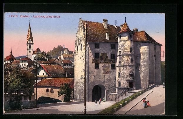 Cartoline postali: Baden, Ortspartie mit Landvogteischloss – Usato da Berlin venduto da bartko-reher