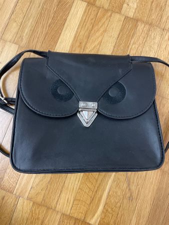 Handtasche Kunstleder schwarz, Motiv Eule