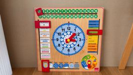 Holzkalender mit Uhr & Wetter, Kinderlernen, top Zustand