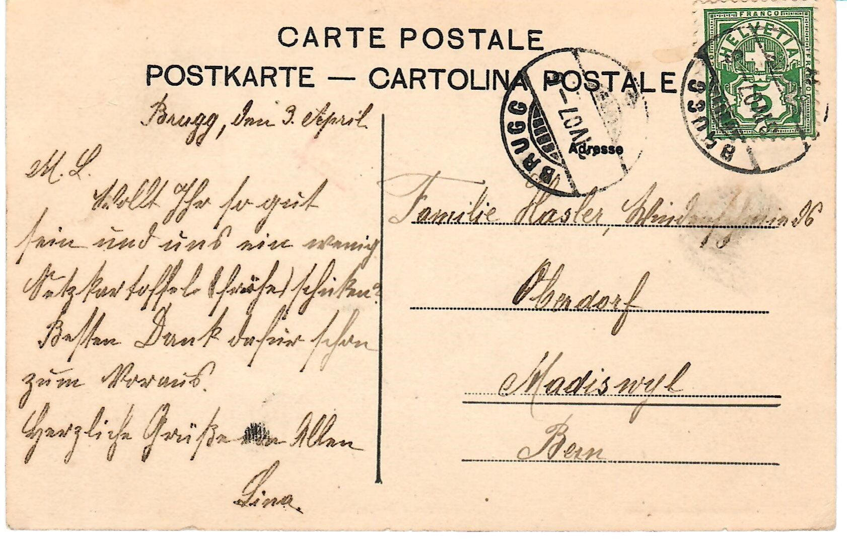 Cartoline postali: Brugg - Kaserne – Usato da Zweisimmen venduto da jakobsweg 1