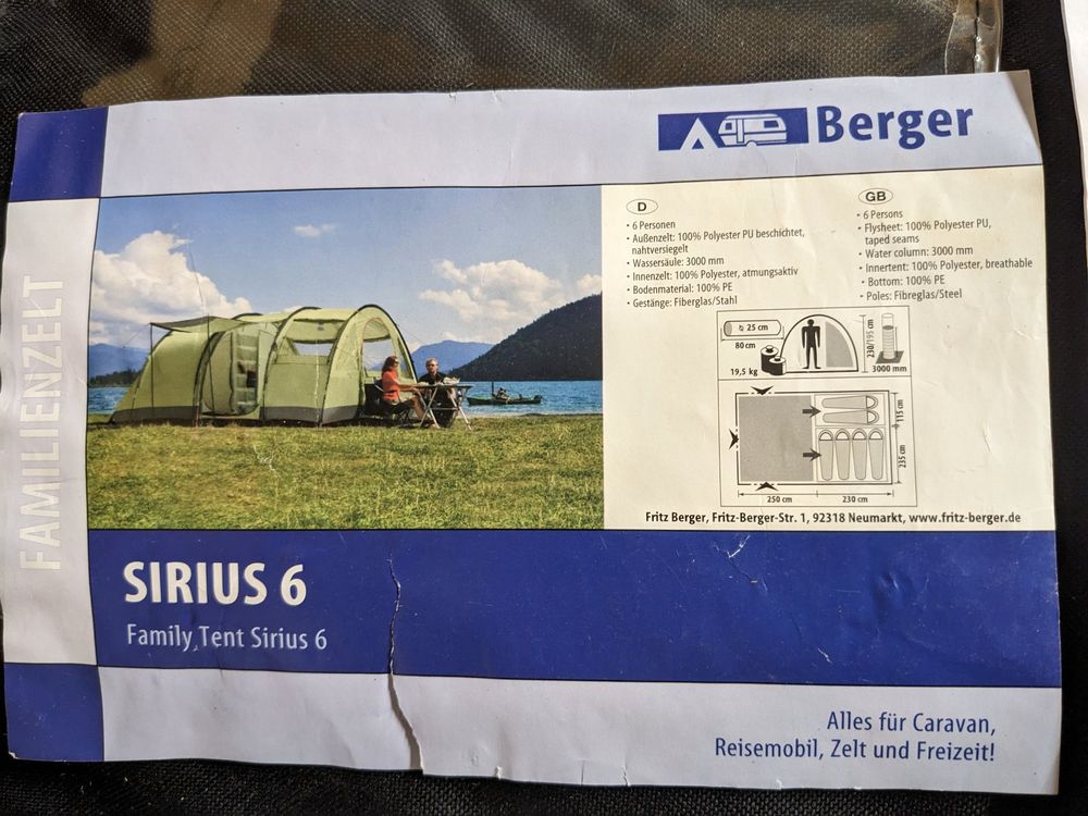 Familienzelt Berger Sirius 6 (6x Personen) inkl. Zubehör 2