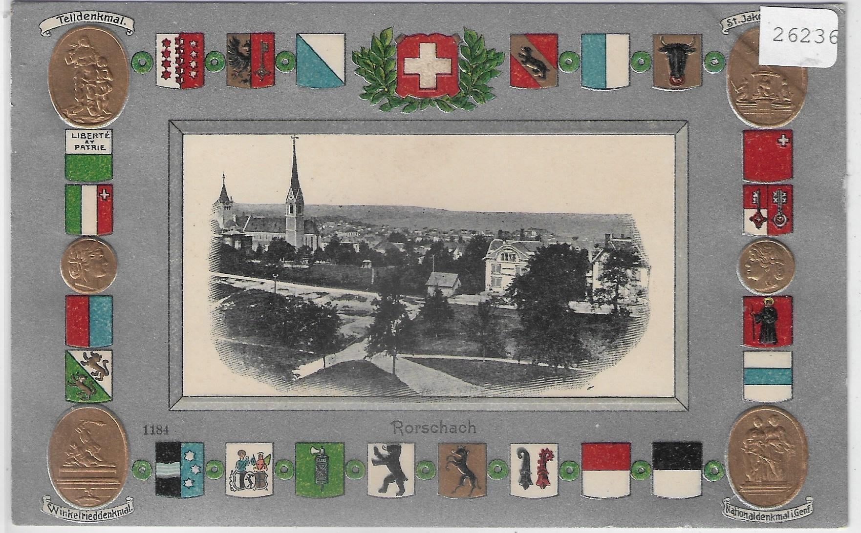 Cartoline postali: Rorschach - Wappen-Präge-Litho 1907 – Usato da Ettingen venduto da Kartenplanet