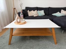 Couchtisch weiss / Holz mit Ablage – 110 × 70 cm
