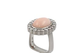 2.0ct Brillant Ring mit Koralle KURZ in 18K Weissgold *S1548