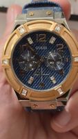 Damenuhr Guess W0289L1 Denim-Optik Steine goldfarben