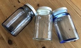 3 bocaux en verre vintage, couvercles alu, 1L env.