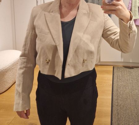 Zara Leinenblazer Cropped Kurz Beige Gr. M Sommerschnäppchen