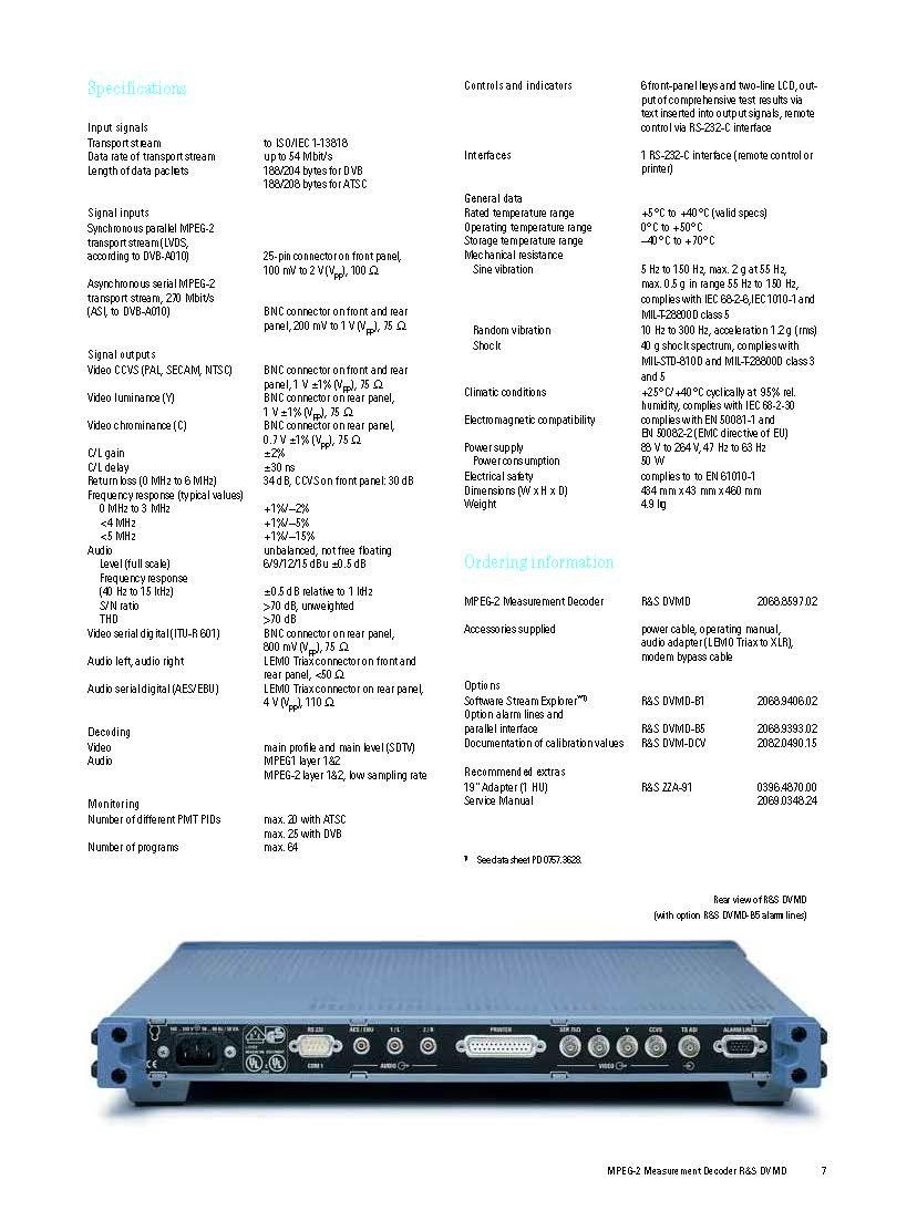 Misurare: Rohde & Schwarz MPEG2 Measurement Decoder DVMD – Usato da Unterengstringen venduto da Tnovus 8