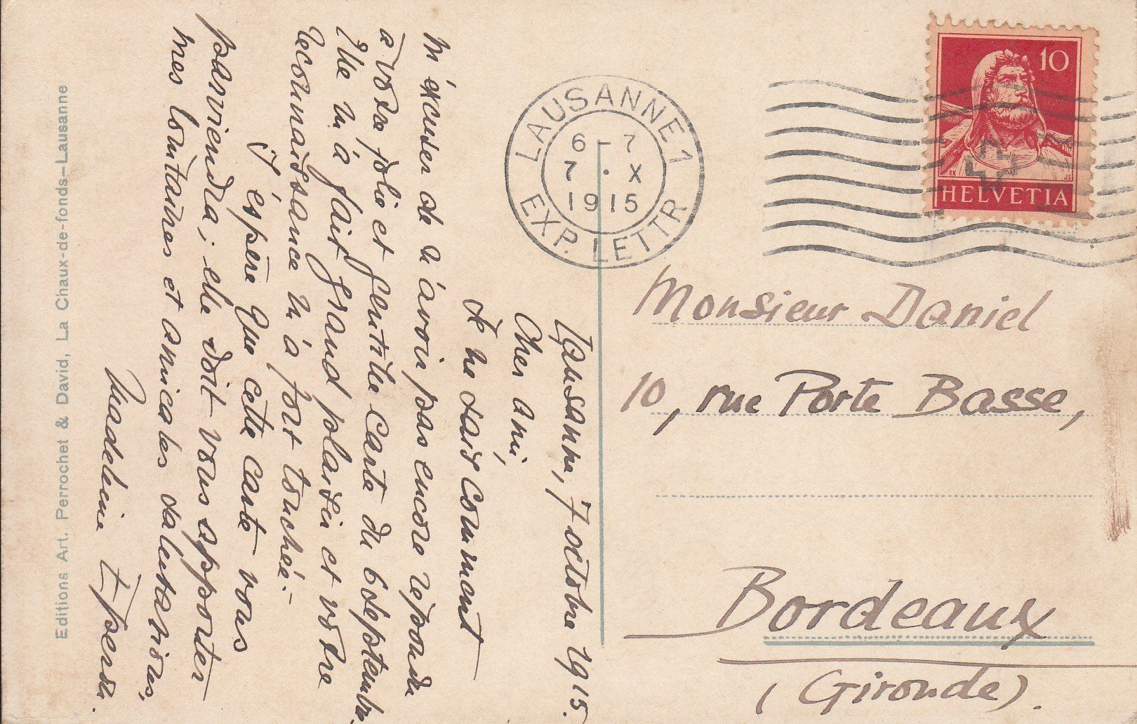 Cartoline postali: Lausanne 1915 – Usato da Bürglen TG venduto da StampGraf 1