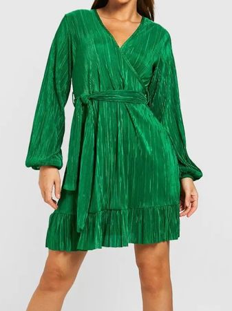 Boohoo Plisse Wickelkleid grün - neu