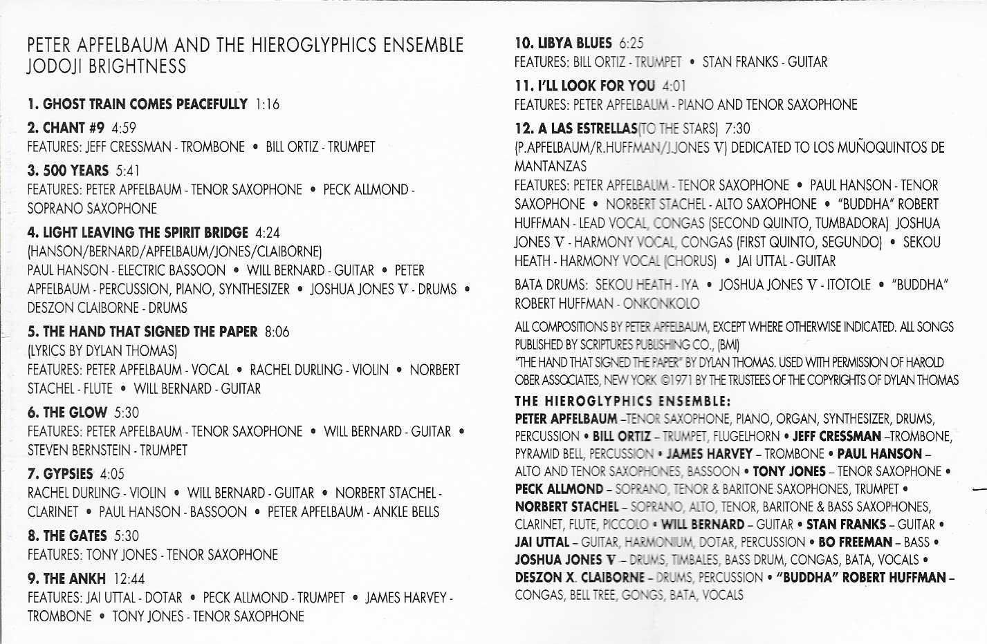 CD: Peter Apfelbaum Jodoji Brightness CD Rarität – Usato da Flims - Dorf venduto da Stagediver 2