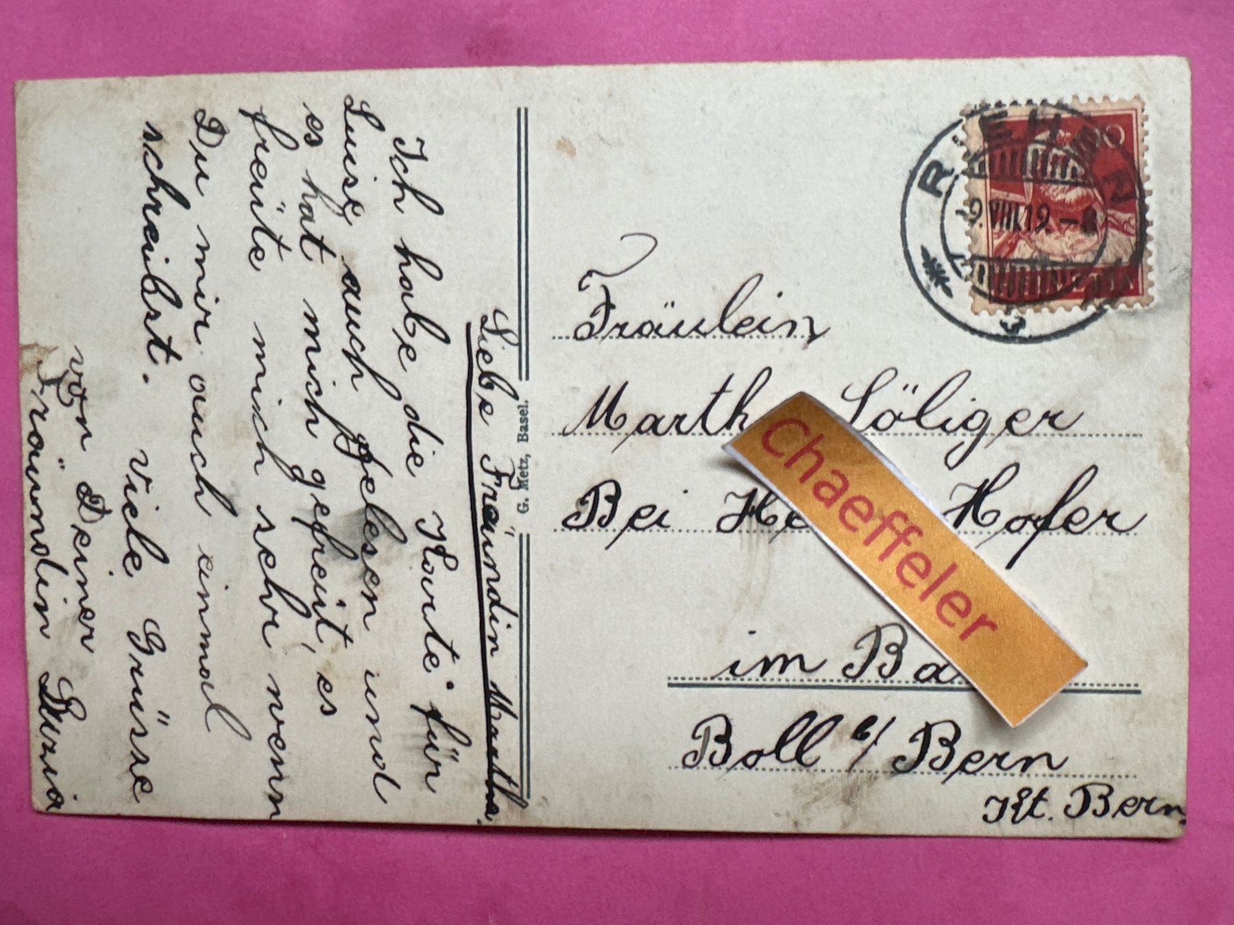 Cartoline postali: 1919 Basel, Rathaus – Usato da Zürich venduto da Chaeffeler 1