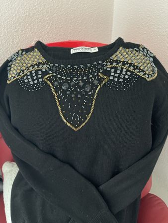 Marco Giordani Elegant Black Embellished Sweater, Size Mediu
