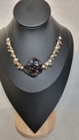 Elegante Bernstein Kette mit Perlen Anhänger Perlmutt