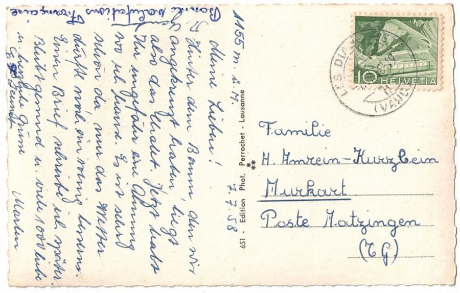 Ansichtskarten: Les Diablerets et la Route du Pillon, circulée 1958 – Gebraucht aus Frauenfeld von POML 1