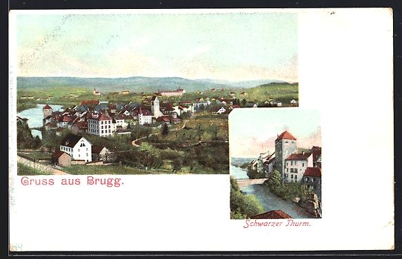 Cartoline postali: Brugg, Schwarzer Thurm, Gesamtansicht au – Usato da Berlin venduto da bartko-reher
