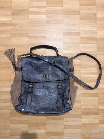 Massimo Dutti Damen Handtasche Leder Mix braun Krokoprägung