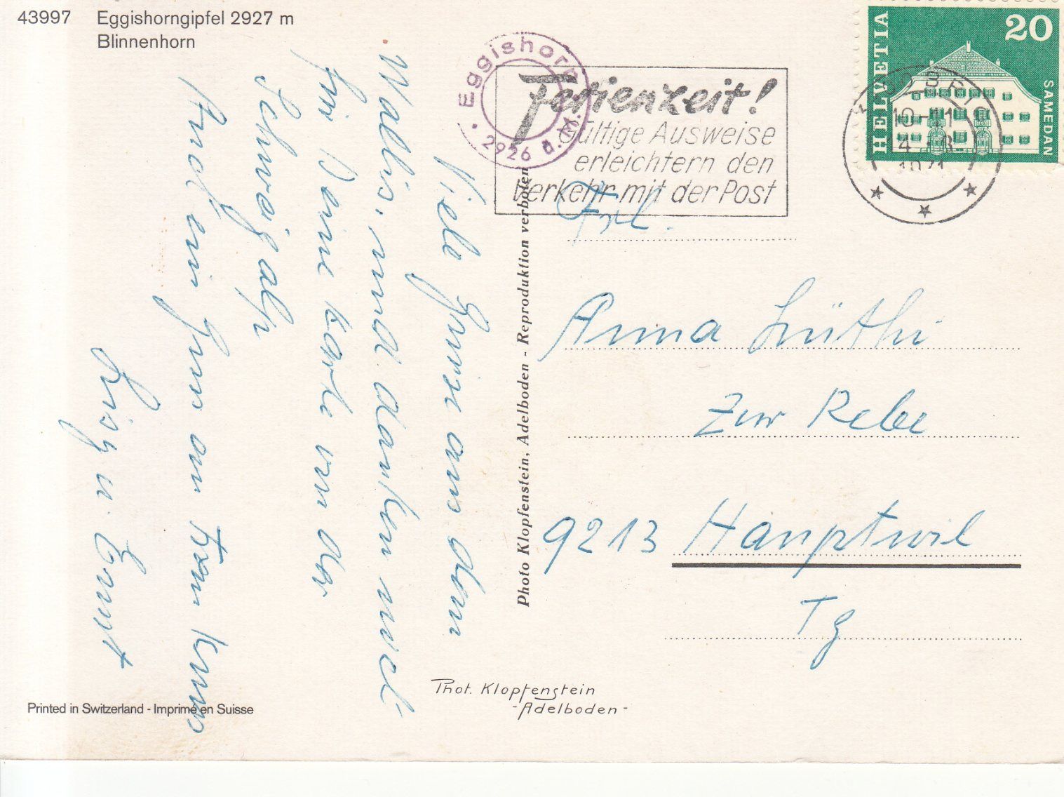 Cartoline postali: Eggishorngipfel 1971 – Usato da Bürglen TG venduto da StampGraf 1
