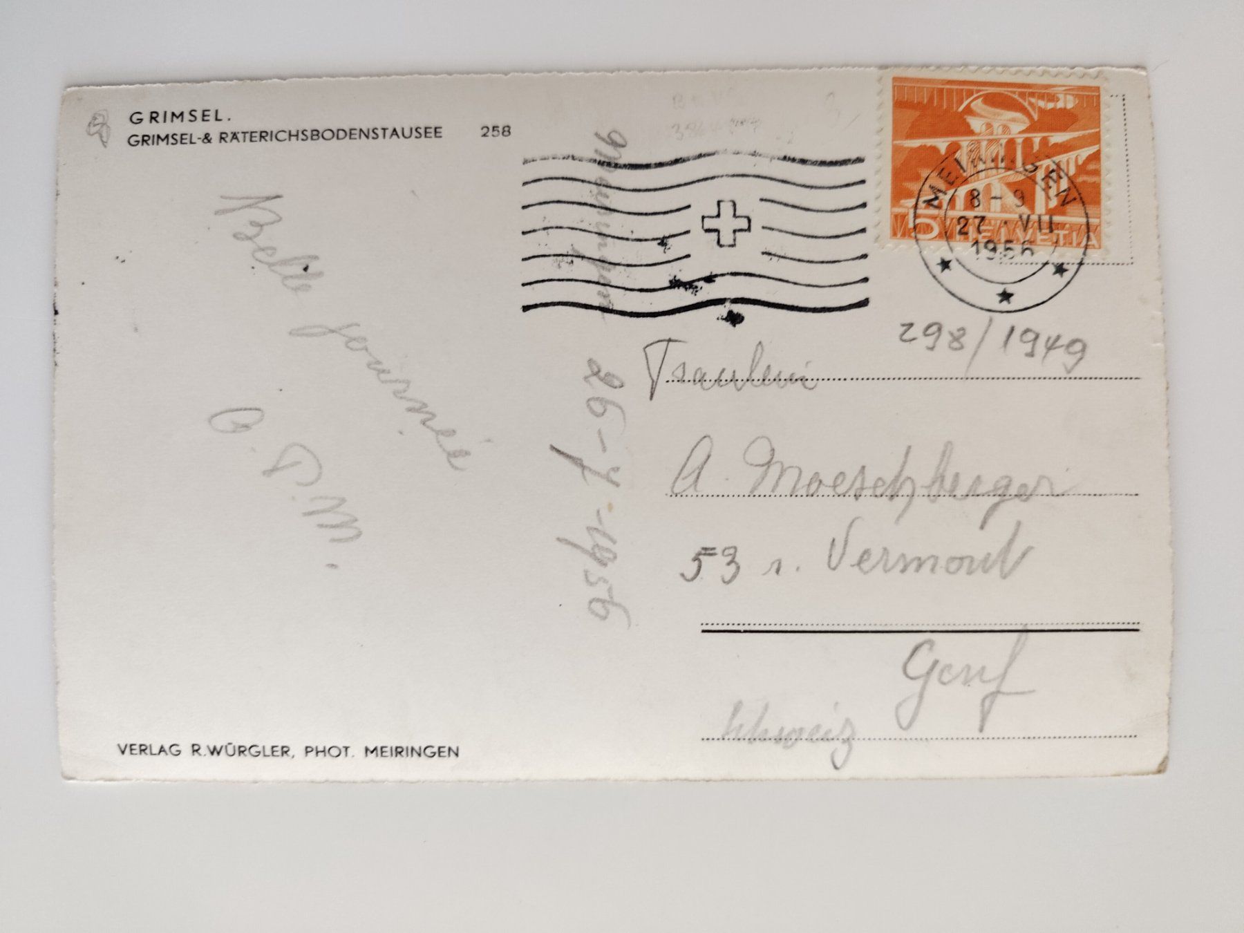 Cartoline postali: Grimselsse und Räterichsbodenstausee, dat 1956 – Usato da Ohmstal venduto da Lebensfreude05 1