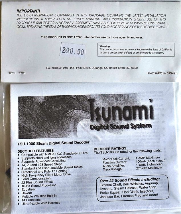 Tsunami DCC Sound Decoder 826116 D&RGW Steam class (Neu und ...
