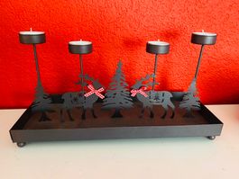 Teelichthalter 4-flammig, Rentier Wald Metall Deko
