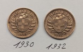 2 Rappen Jahrgang 1930 + 1932 (Bronze)