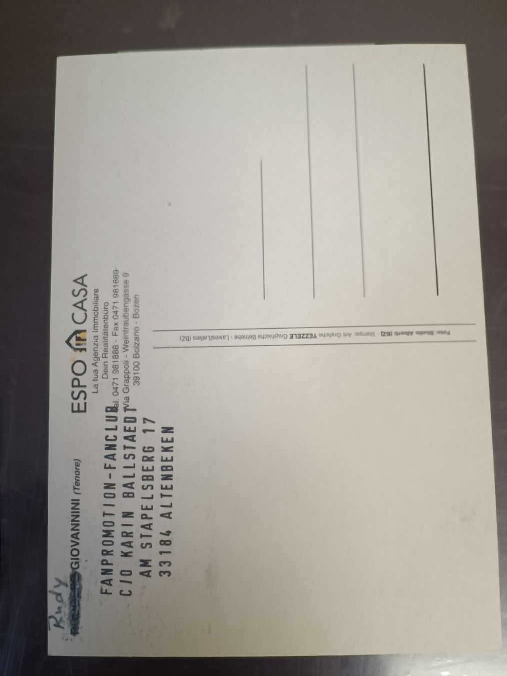 Autografi: Rudy Giovanni - handsignierte Autogrammkarte – Usato da Menziken venduto da Artographs 1
