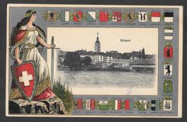 Olten Prägekarte mit Wappen und Helvetia