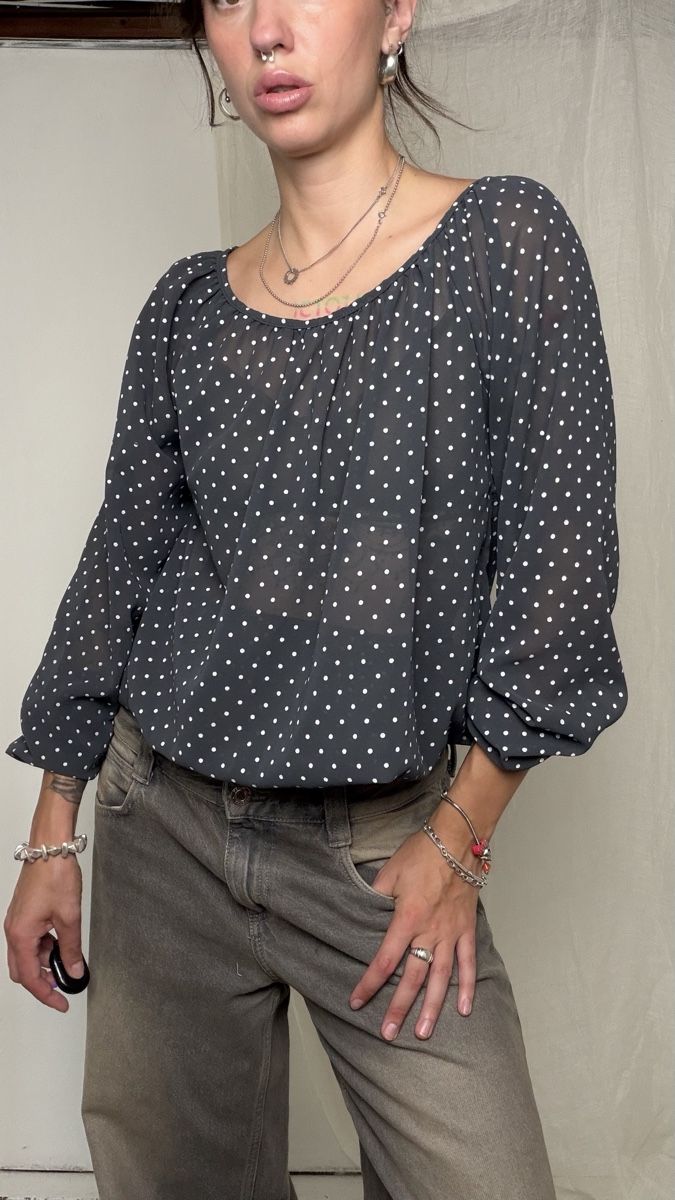 Chemisiers: Blouse TODAY polka dot grey size M – D'occasion à Knonau par Grapesvintage 3