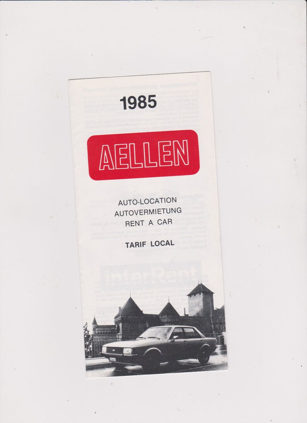 Documenti: Dépliant Aellen Auto-location 1985  Ford Granada Oldtimer – Usato da Bex venduto da Canouille