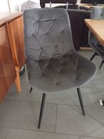 Grauer Samt Stuhl mit Knopfdesign, neu 2 stk