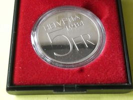 Schweiz 1984, 5 Franken Gedenkmünze PP in Etui