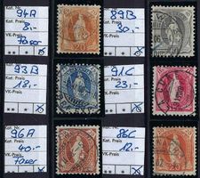 Stehende Helvetia, verschiedene gute Werte gest. SBK 231.-