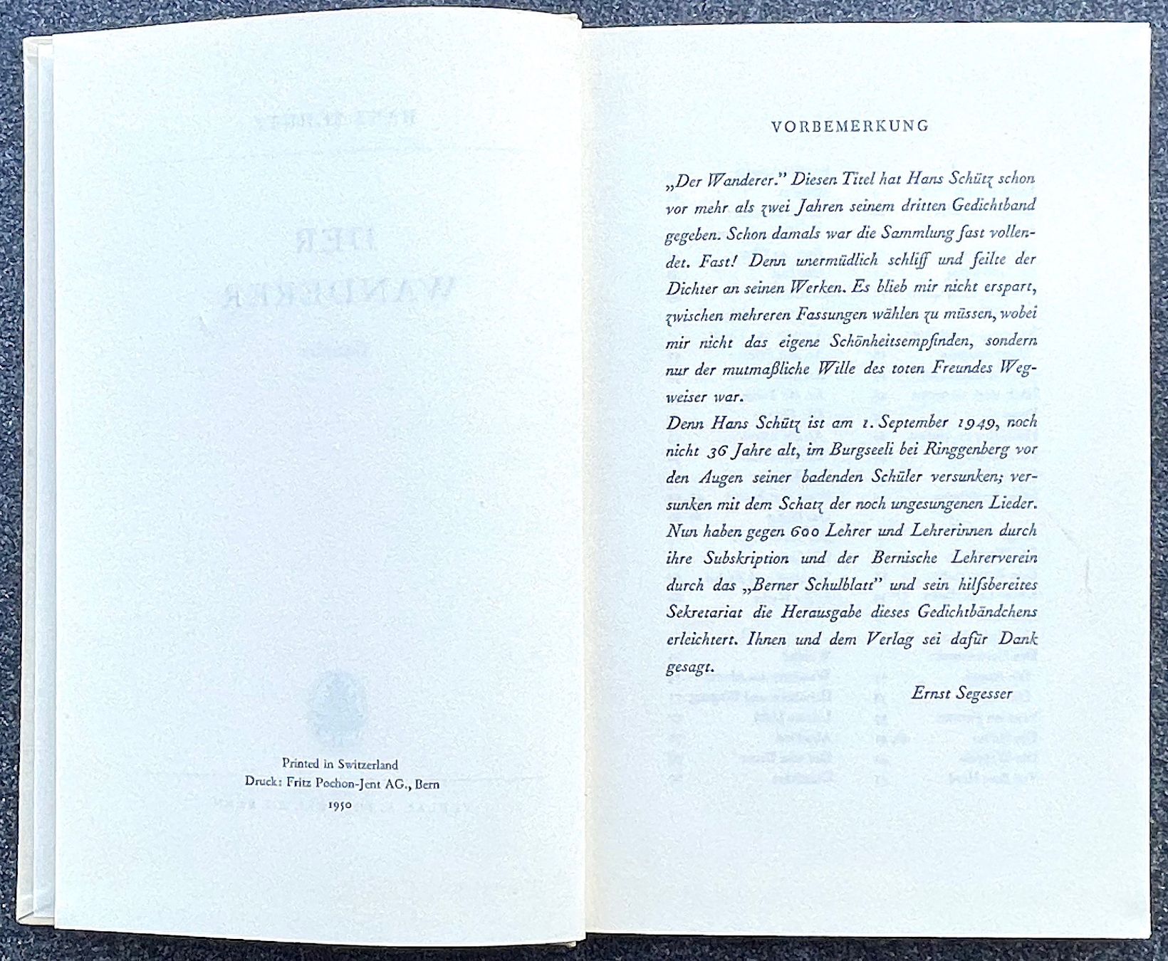 Bücher: DER WANDERER - Gedichte von Hans Schütz – Neu (gemäss Beschreibung) aus Burgdorf von Bsb7 1