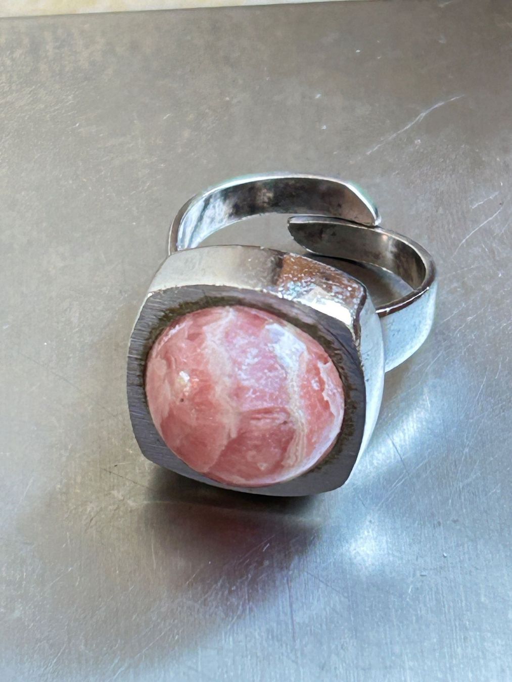 Anelli: Silberring mit Rhodonit Stein, Vintage (55) – Usato da Dittingen venduto da Bellevista
