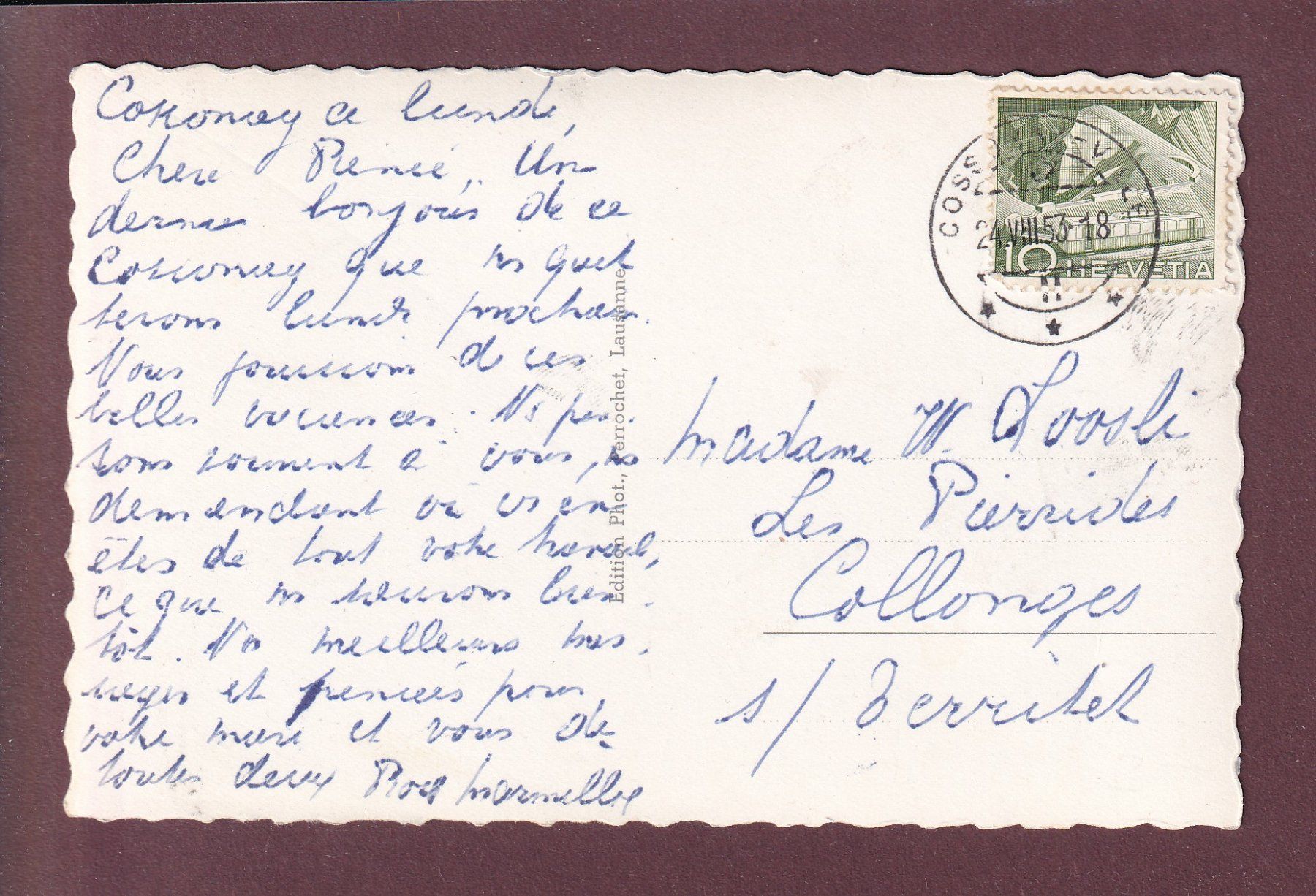 Ansichtskarten: COSSONAY - Le Temple - 1953 – Gebraucht aus Pully von nicecards 1