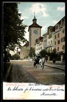 Lithographie Solothurn, Strassenpartie mit Kutsche am Bieler