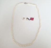 Elegantes Perlen-Set: Halskette + Ohrstecker, 925 Silber