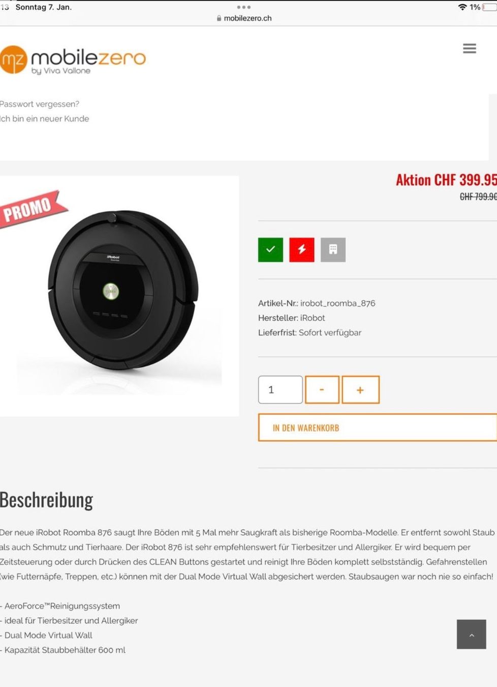 Irobot Aspirapolveri & Accessori: iRobot Roomba 866 Neu ovp – Nuovo (secondo la descrizione) da Zürich venduto da Chitonarumara 1