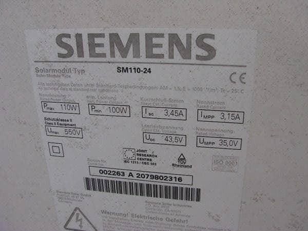 Siemens Dispositivi a energia solare: Solar Panel "Siemens" Paar – Usato da Niederuzwil venduto da Rade 5