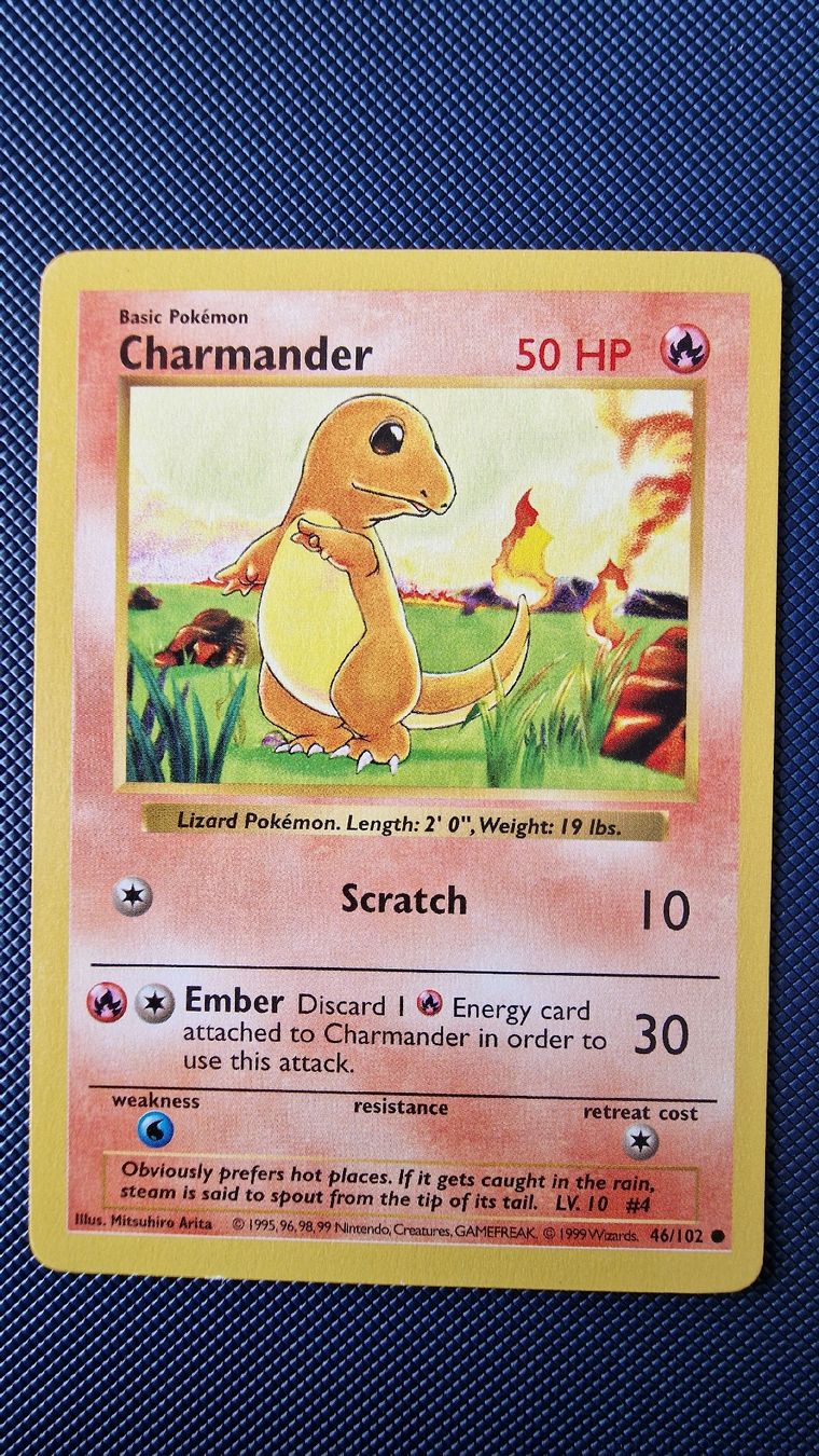 Pokémon Carte collezionabili: Charmander [Shadowless] #46 – Pokémon Base Set – Usato da Veytaux venduto da PocketMonster