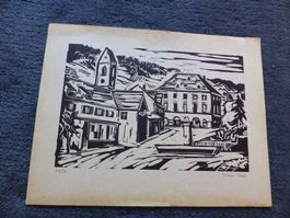 Grenzach,Holzschnitt,P.Maier-Pfau,Marktplatz,29/50,signiert!