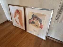 2er Set Original Aquarell Gemälde (1978) Weibliche Akte fli