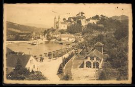 AK Aarburg, Teilansicht mit Schloss und Kirche an der Aare