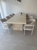 Esszimmerstühle Samt beige Metallrahmen weiss 8 Stück
