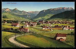 AK Appenzell, Dorfansicht mit Kirche und Bergpanorama