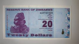 Banknote Simbabwe 20 Dollars 2009 UNZ