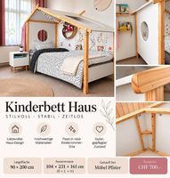 VIPACK Hausbett Kinderbett 90 × 200 cm  Holz & Weiss 